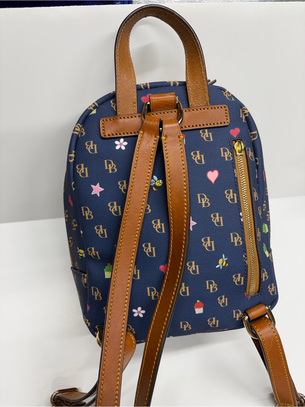 Dooney & Bourke Gretta Novelty Small Ronnie Backpack Navy cupcakes bees - Picture 11 of 16